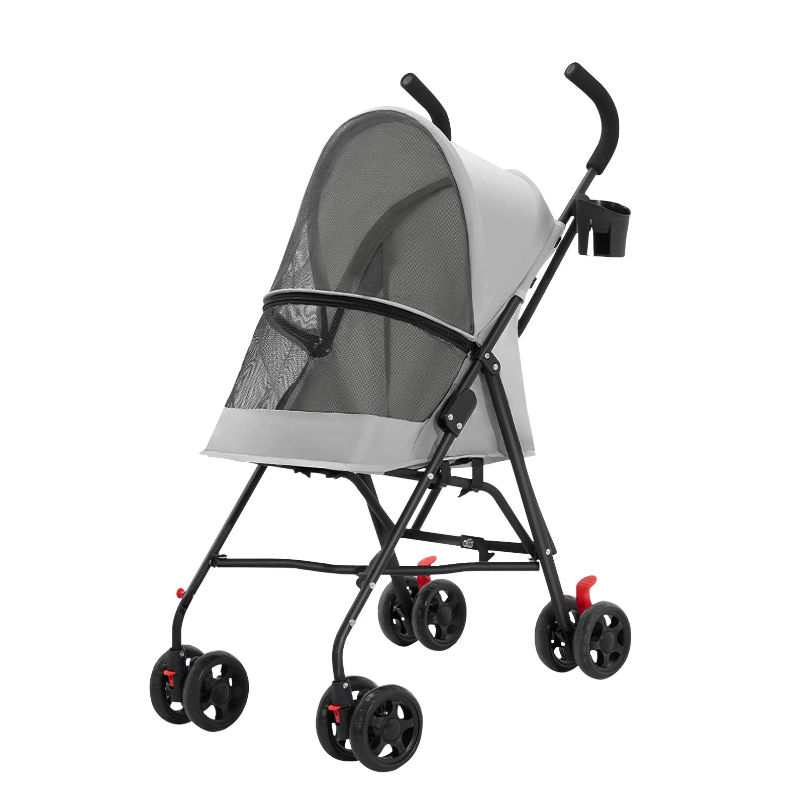 Animals stroller for small dogs and cats, foldable, with cup holder, 4 wheels, breathable mesh, large capacity, gray/blue/pink/black Ürün ana görseli