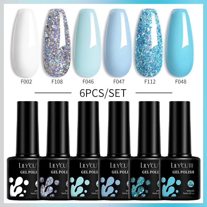 LILYCUTE 6PCS Gel Nail Polish Set Summer Neon Nail Gel Kits For DIY Nail Vernis Semi Permanent UV Lamp Gellak Nail Varnish Set