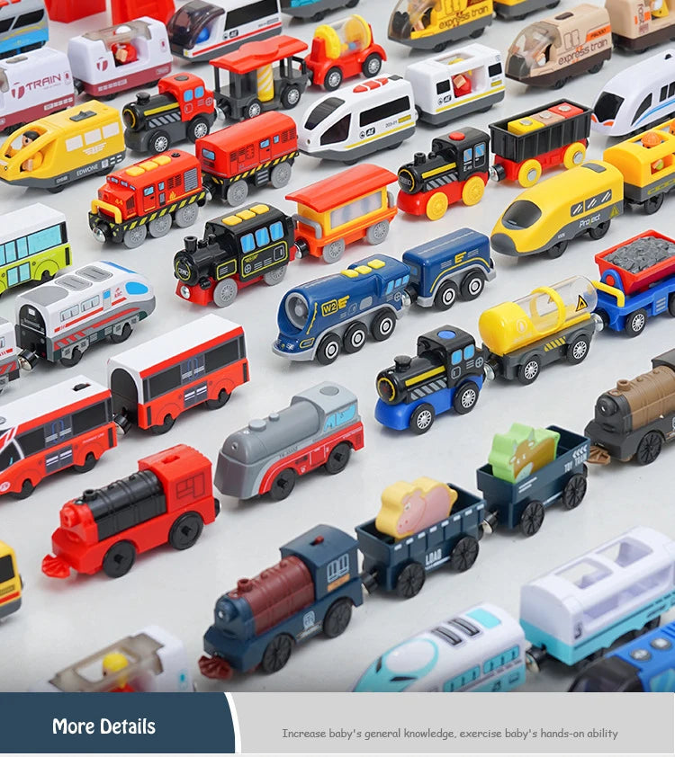 Magnetic Train Toys Electric Car Locomotive Diecast Slot Wooden Railway Accessories fit for Brand Wooden Tracks Kids Toys