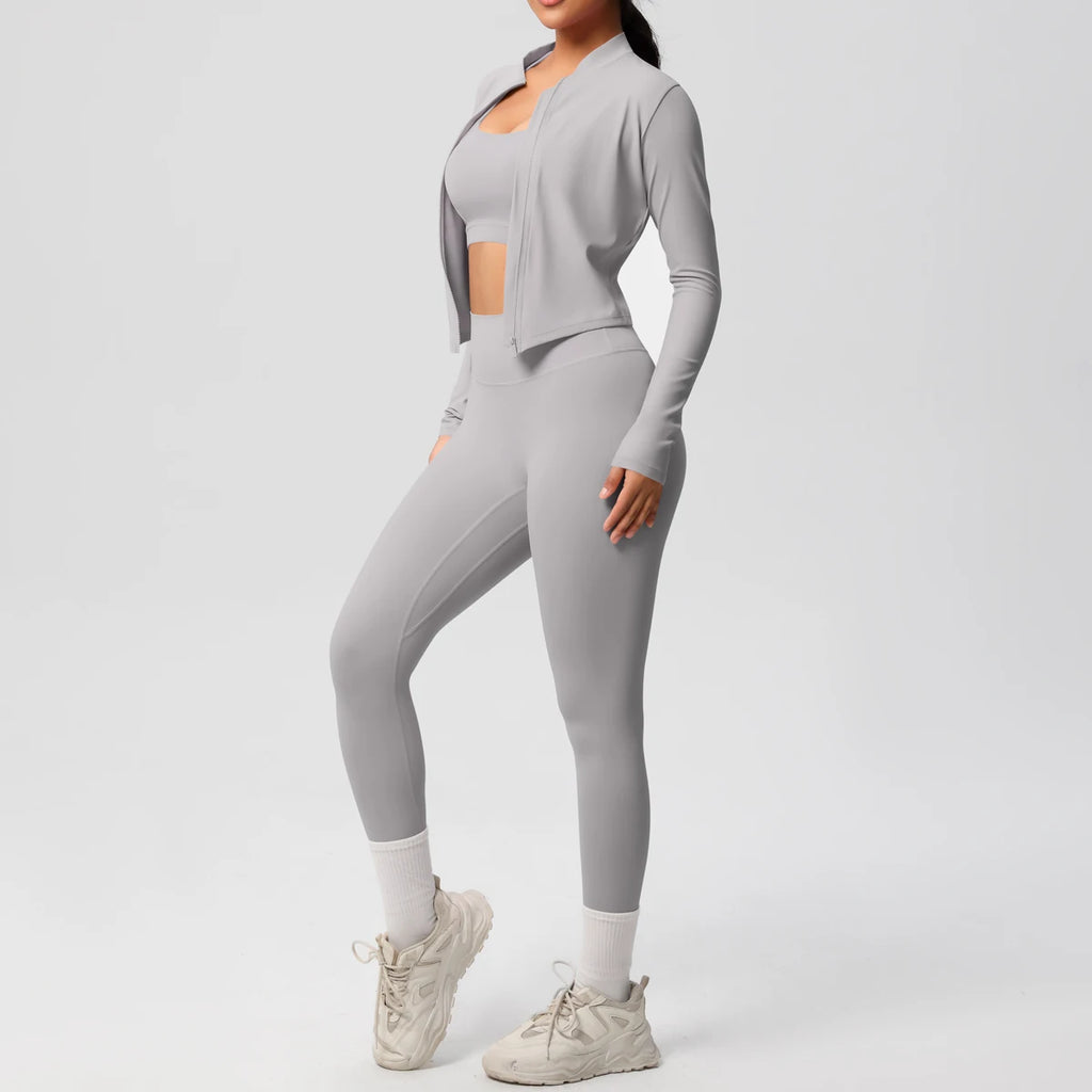 3pcs Sportswear Yoga Set Gym Sports Bra Zipper Jacket Leggings Clothes Sportswear Yoga Suits For Women Fitness Set Tracksuit