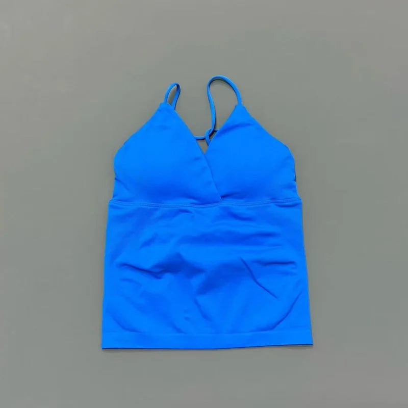 Vision Twist Front Longline Top Women Gym Tank Yoga Tops Quick Dry Thin Strap High Elastic Running Vest Push-up Fitness Vest