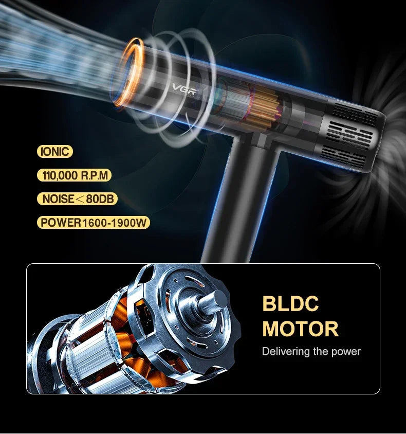 VGR Leafless Hair Dryer Professional Negative Ion Blower Dryer Brushless Motor 11000RPM Powerful Electric Dryer for Salon V-427