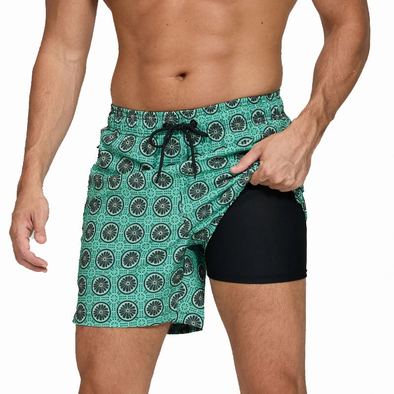 DATIFER 2026 latest Fashion Mens Shorts Polyester Long Liner 2 in 1 Traje De Baño Hombre Side Zipper Pocket Beach Gym Swimsuits