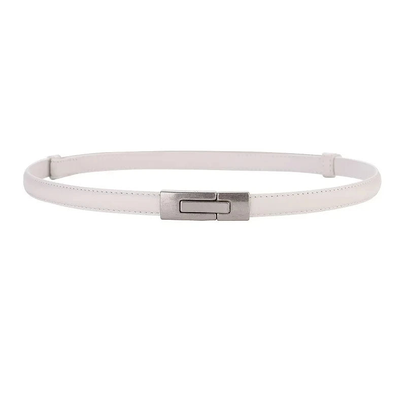 Adjustable Women’s Skinny Thin Belt, Classic Solid Color Genuine Leather Waistband for Trendy Coats and Dresses