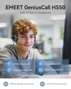 EMEET Wired Headset with Microphone Call Center USB Headphones ENC Noise Cancelling Office Cable Earphones for Phone/PC Computer