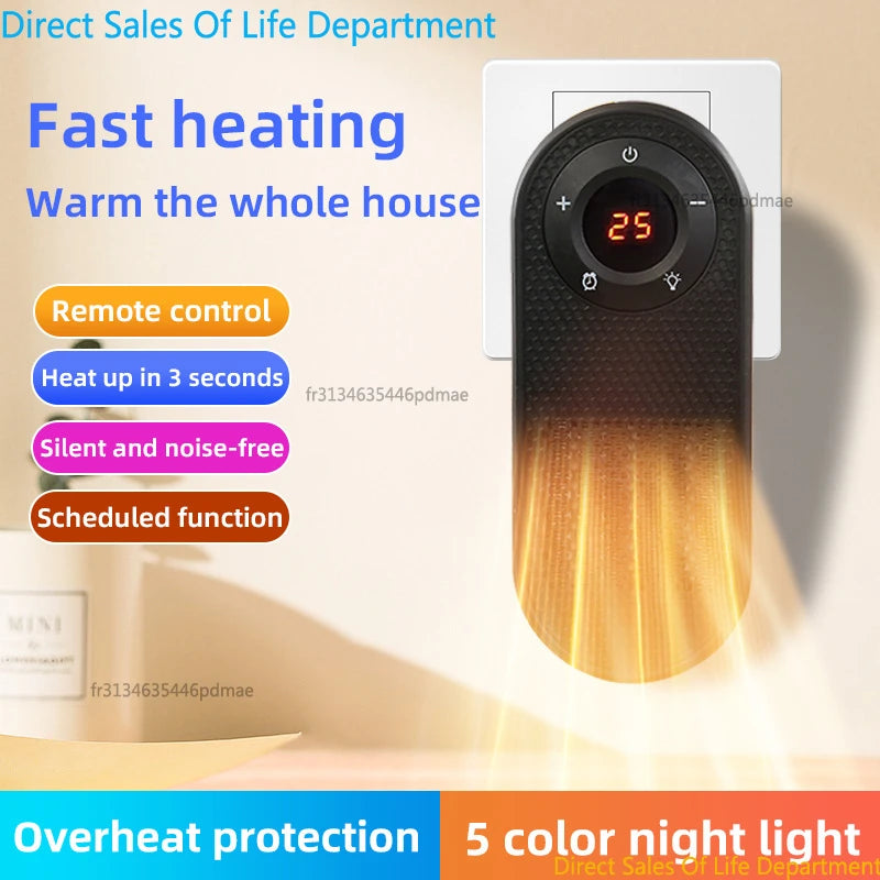 Small Wall Mounted Fast Heating Space Heater with Night Light & Overheat Protection for Home Office Bedroom Study 2026
