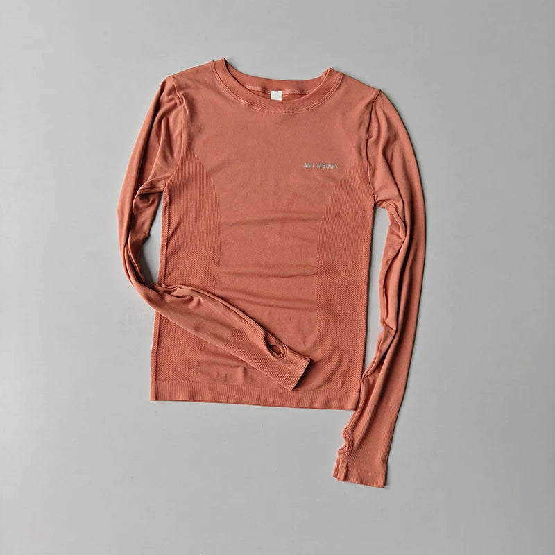 Women's Seamless Long Sleeve Fitness T-shirt Sports Elastic Yoga Gym Top Training Running Activewear Workout Shirt Pilates Tops