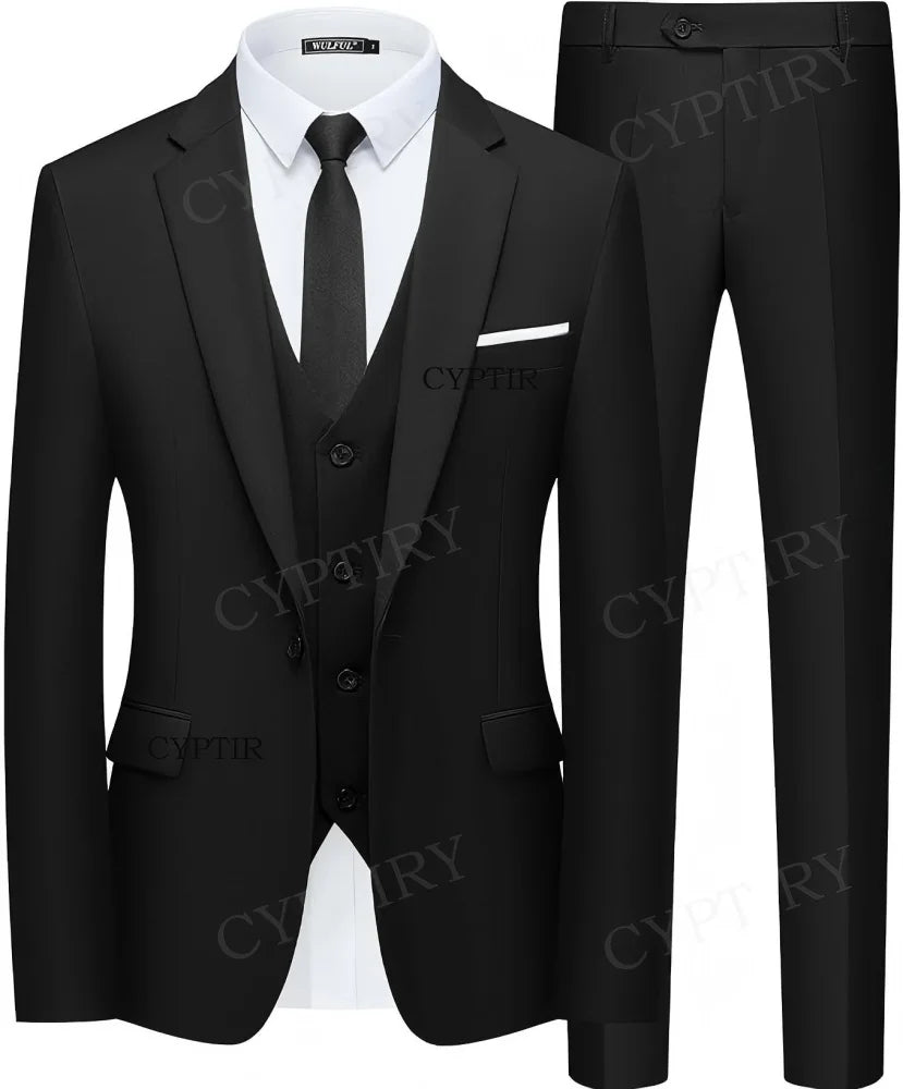 Elegant Men's Suit 3 Piece Fashion Lapel Single Breasted Groom Wedding Slim Fit Casual Version Business Suit For Man Main image