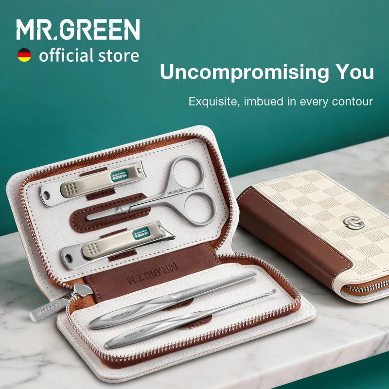 MR.GREEN Premium Manicure Set Professional-Grade Stainless Tools with Clean Lines & Travel-Ready Design Portable Case