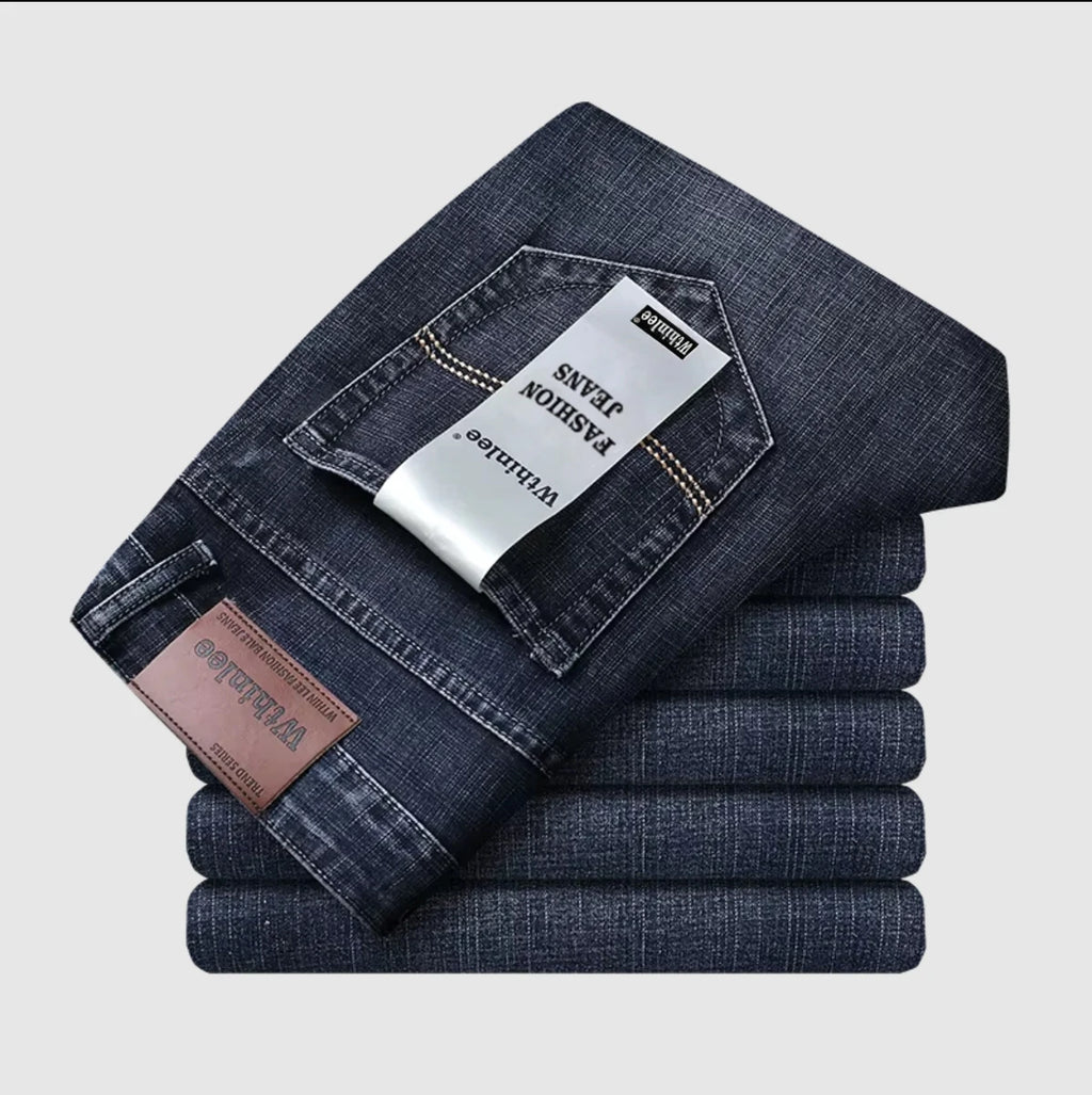 Wthinlee New Business Men's Jeans Casual Straight Stretch Fashion Classic Blue Black Work Denim Pant Trousers Male  Clothing