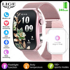 LIGE New 2.2-inch 3D Curved Screen Smart Watch With LED Light Thermometer Health Monitor Smartwatch BT Call Sports Fitness Watch