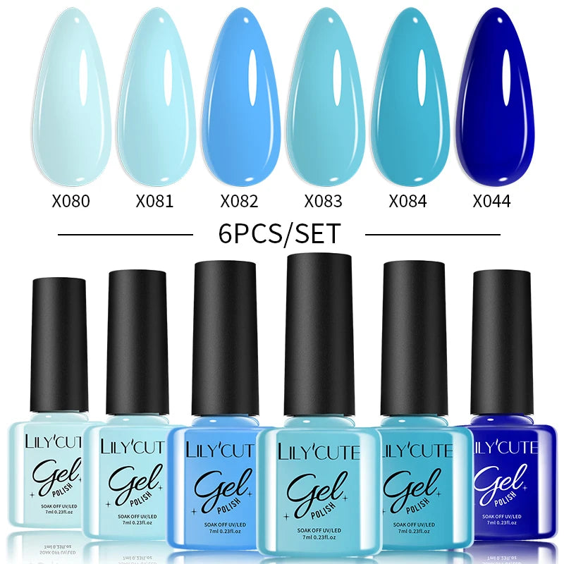 LILYCUTE 6PCS Gel Nail Polish Set Summer Neon Nail Gel Kits For DIY Nail Vernis Semi Permanent UV Lamp Gellak Nail Varnish Set