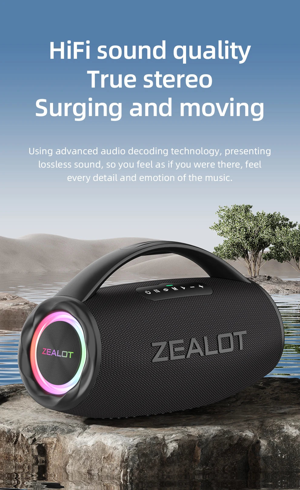 ZEALOT-S97 80W Bluetooth Speaker Powerful Wireless Speaker with Portable Handle, for Party, Camping，RGB colorful light