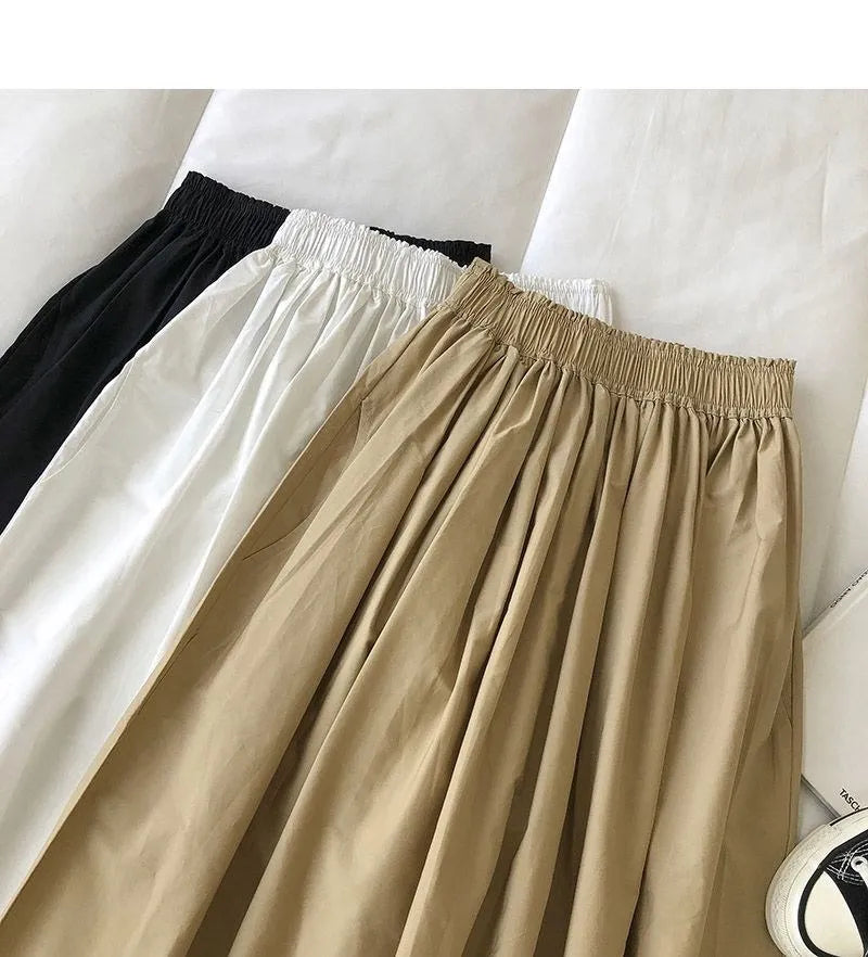 Women Black skirt midi High waist korean style Pleated a line Vintage Clothing 2026 new Summer Casual Fashion Ladies Work Wear