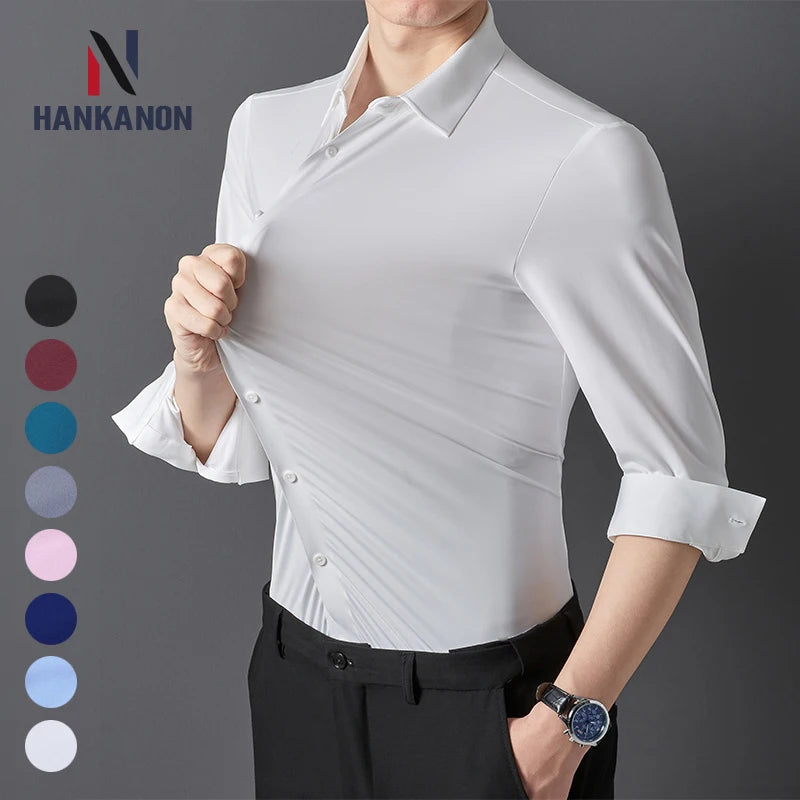 Premium Men's Ultra-Stretch Shirt - High-Quality Silky Business Formal Long-Sleeve Shirt for Social and Casual Wear Ürün ana görseli