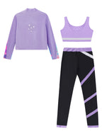 3Pcs Kids Girls Skating Athletic Fitness Workout Tracksuit Sleeveless Vest Top +Pants with Long Sleeve Zipper Sweatshirt Gym Set