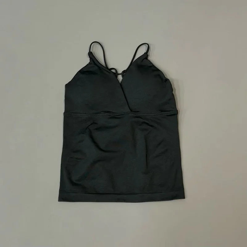Vision Twist Front Longline Top Women Gym Tank Yoga Tops Quick Dry Thin Strap High Elastic Running Vest Push-up Fitness Vest