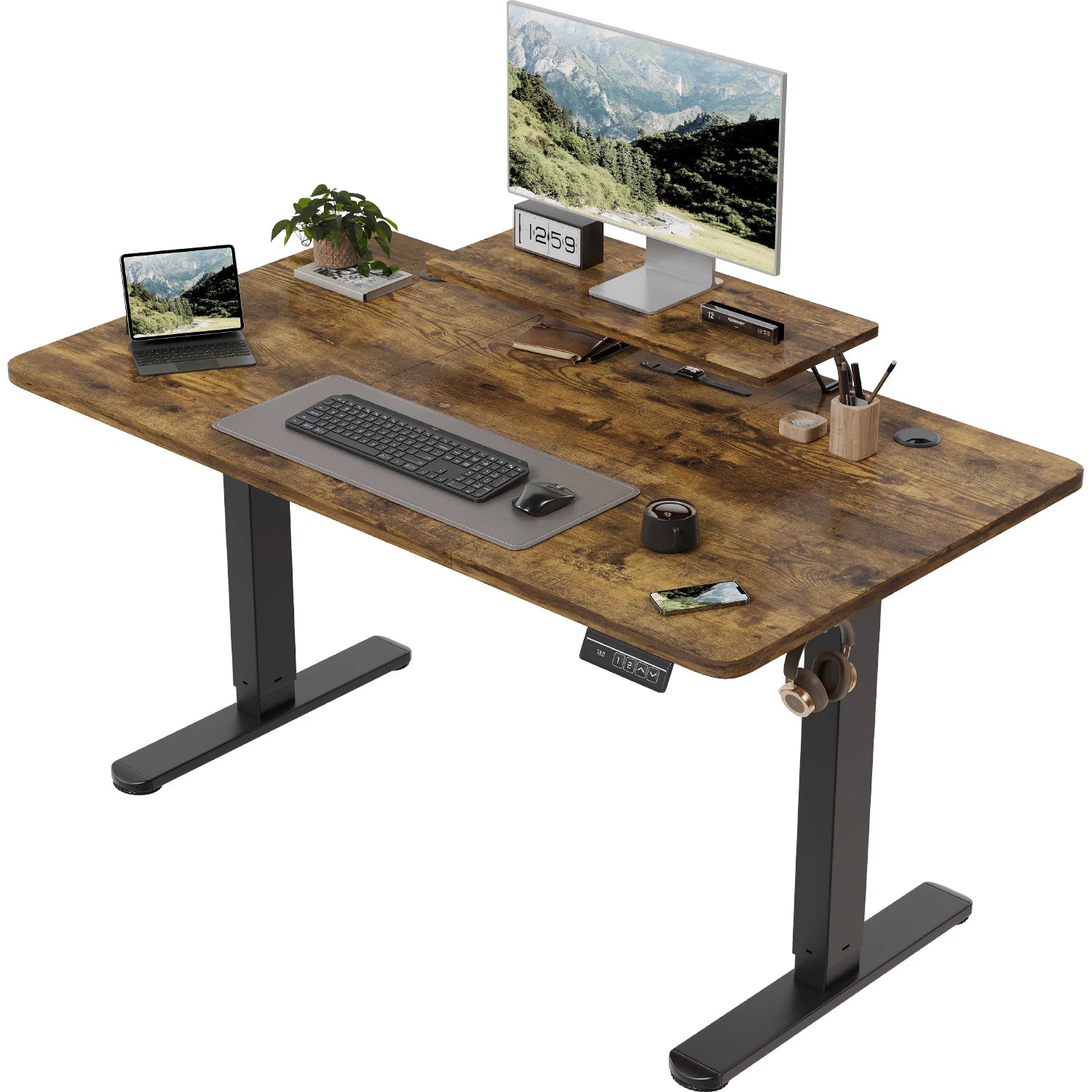 Devoko Height Adjustable desk Electric 120 × 60cm with Monitor Stand Ergonomic Seat Standing Desk (White) Ürün ana görseli
