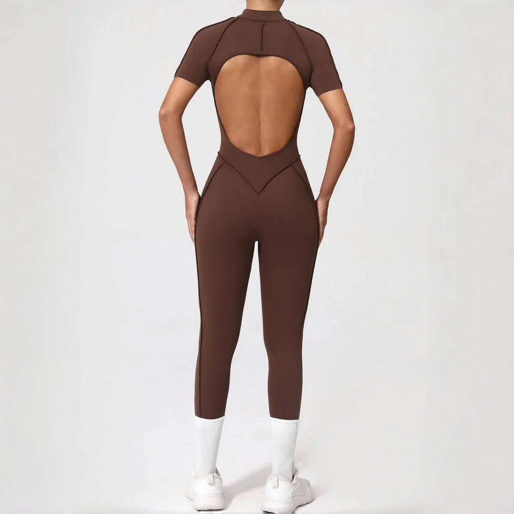 Women's Yoga Jumpsuit Hip Lift Sports Fitness Removable Padding Backless Zipper Leggings One-Piece Running Workout Gym Jumpsuit