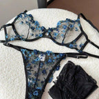 European Women Alluring Sheer Lace Embroidery Underwire Bra, Big Bust Support Minimize Anti‑Sagging Soft Lingerie S‑XL  Bra Set
