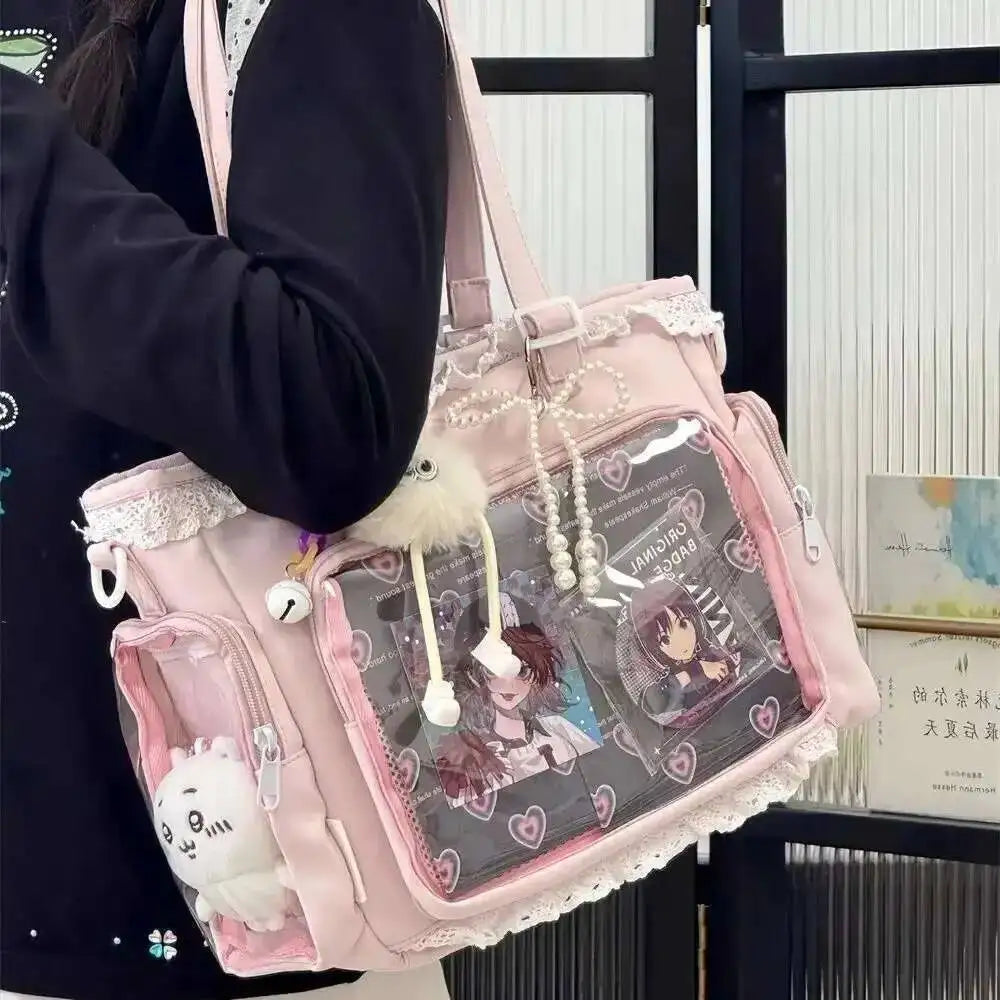 New Y2K Cute Japanese Ita Bag Lolita Girl Transparent Shoulder Tote Bag Large Capacity Crossbody Casual Bag DIY Display Handbags Ürün ana görseli