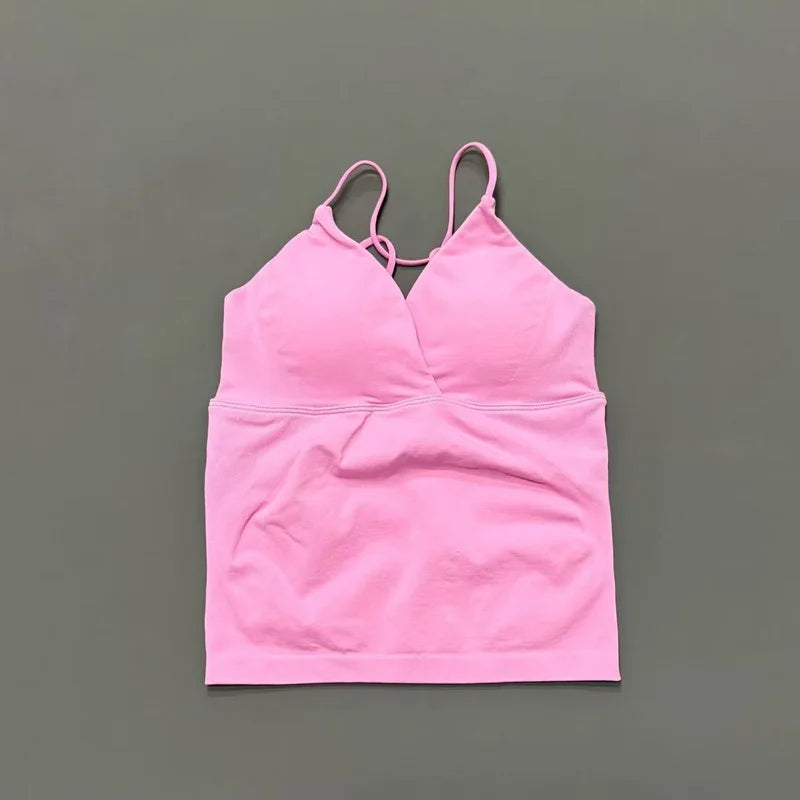Vision Twist Front Longline Top Women Gym Tank Yoga Tops Quick Dry Thin Strap High Elastic Running Vest Push-up Fitness Vest