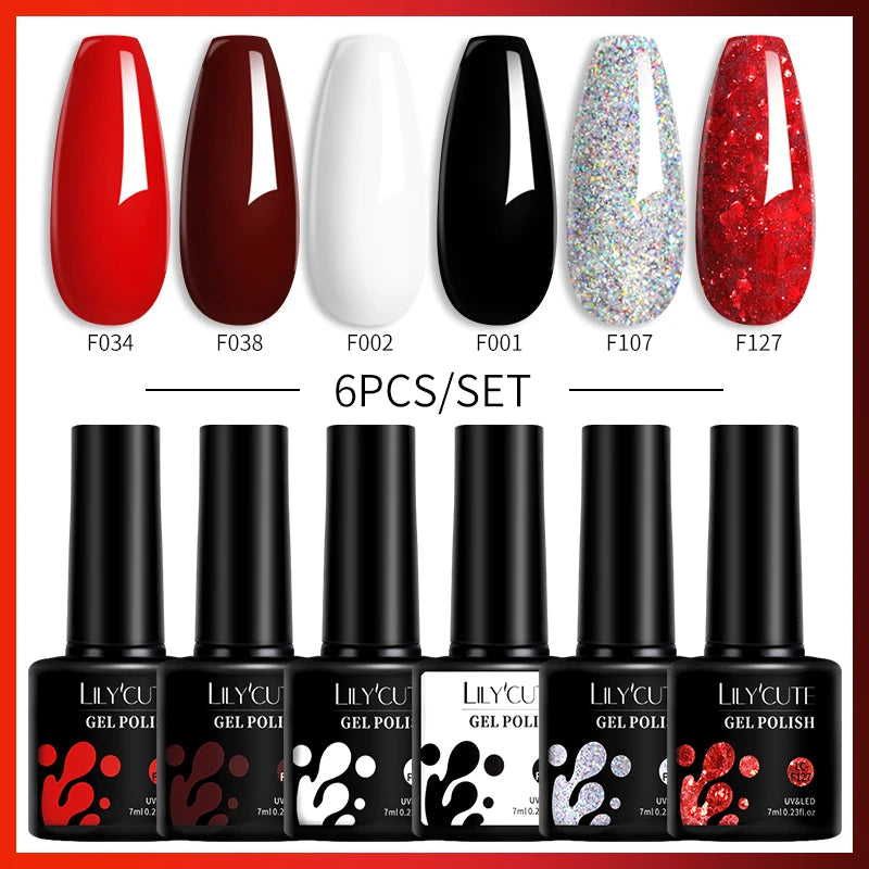 LILYCUTE Nail Gel Polish Set Pink Green Spring DIY Nail Art Design Long Lasting Soak Off UV Gel Manicure Painting Gel Vernis Kit