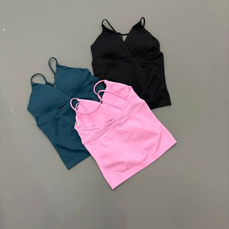 Vision Twist Front Longline Top Women Gym Tank Yoga Tops Quick Dry Thin Strap High Elastic Running Vest Push-up Fitness Vest