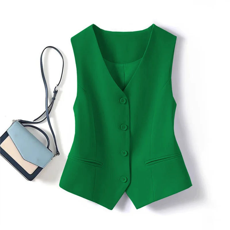 Spring Summer Korean Fashion Vest 2025 New Women Short Fashion V-neck Sleeveless Casual Blazer Waistcoat Coats Female Tops Ürün ana görseli