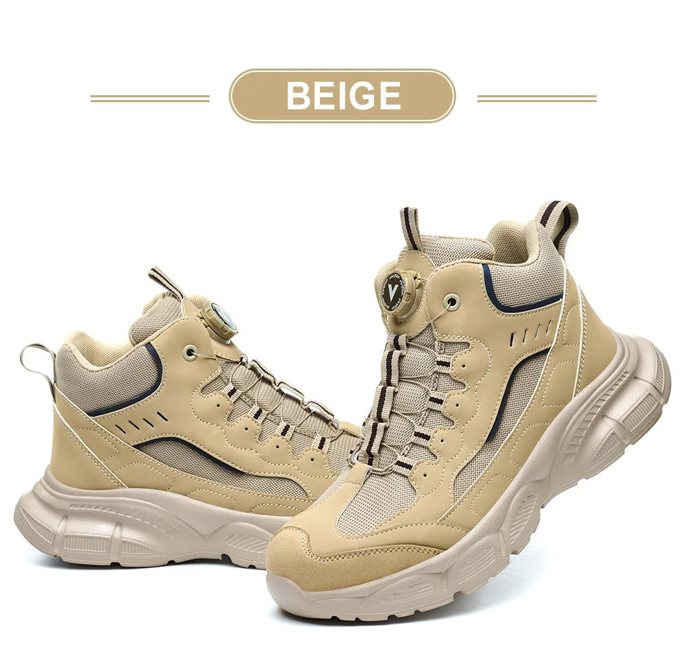 Rotary Buckle Safety Shoes for Man with Steel Toe Cap Anti-smashing, Anti-puncture, Anti-slip Work Safety Boots Industry Welding