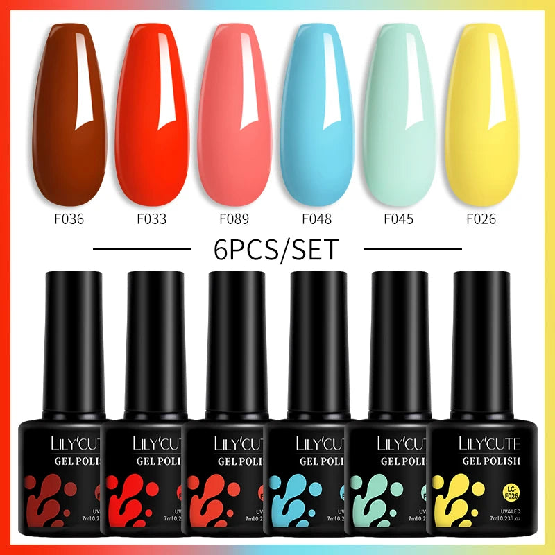 LILYCUTE 7ML 6PCS Neon Gel Nail Polish Set fluorescent Series Color Changing Semi Permanent Soak Off Manicure kit Nail Art Gel
