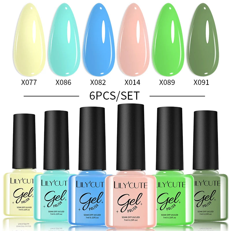 LILYCUTE Nail Gel Polish Set Pink Green Spring DIY Nail Art Design Long Lasting Soak Off UV Gel Manicure Painting Gel Vernis Kit