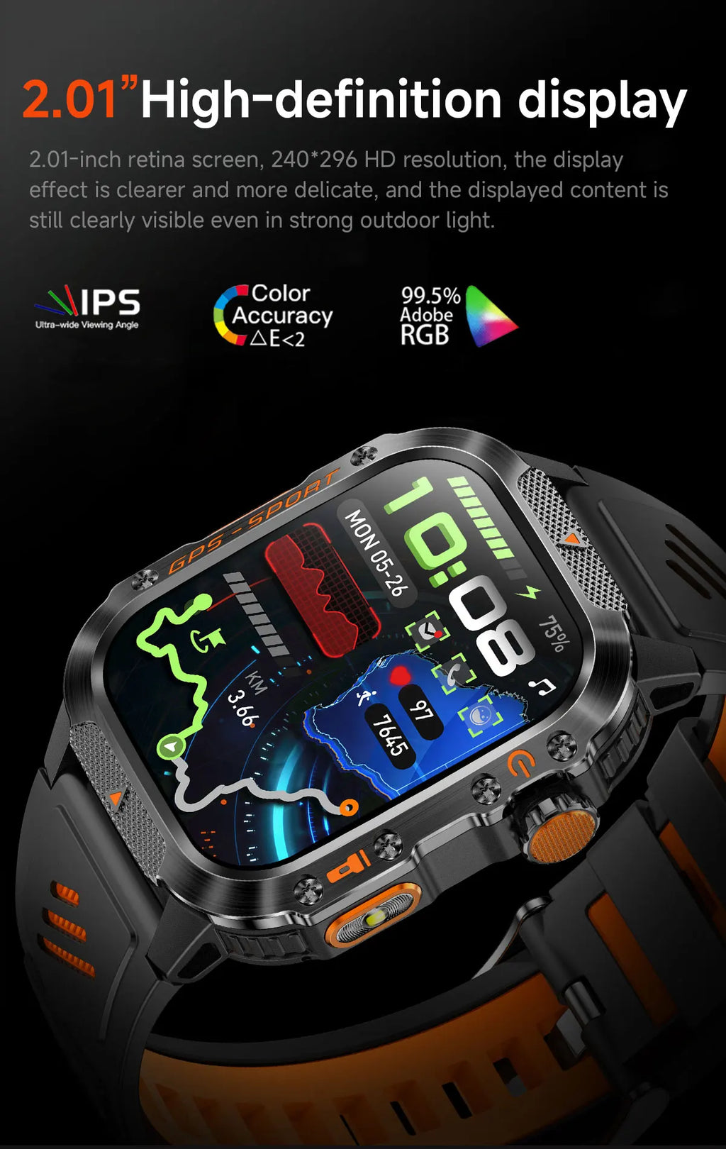 2025New GPS Smart Watch For Xiaomi IOS Military Compass Flashlight Smartwatch Men 10ATM Waterproof 100+Sport Modes BT Call Watch