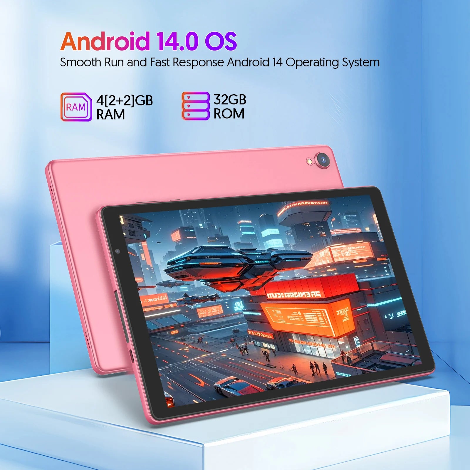 BAKEN 10-inch Android 14 Tablet, Quad-core Processor, 32GB Storage, Wi-Fi 6, Bluetooth, USB-C Port, Google Play Store (GMS)