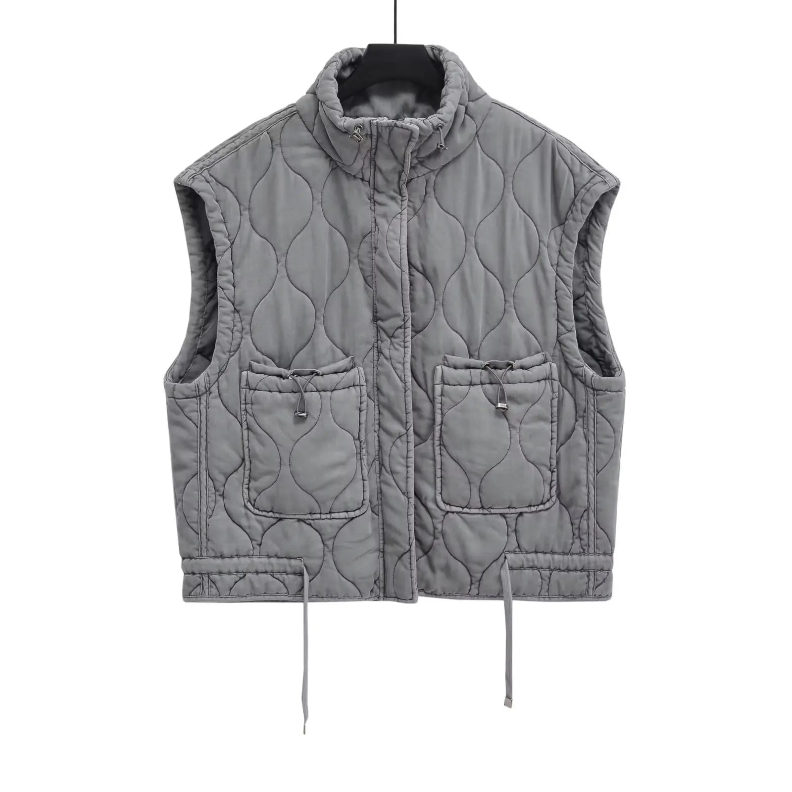 Autumn Winter Women Standing Collar Light weight Sleeveless Cotton Coat Vest Women Pocket Decoration Tank Top Ürün ana görseli