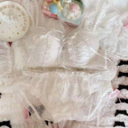 Lolita Girls Lace Padded Bra Sets Women Underwear Intimates Bralette Lingerie Japanese Ruffled Sweet Sexy Thin Cup Panties