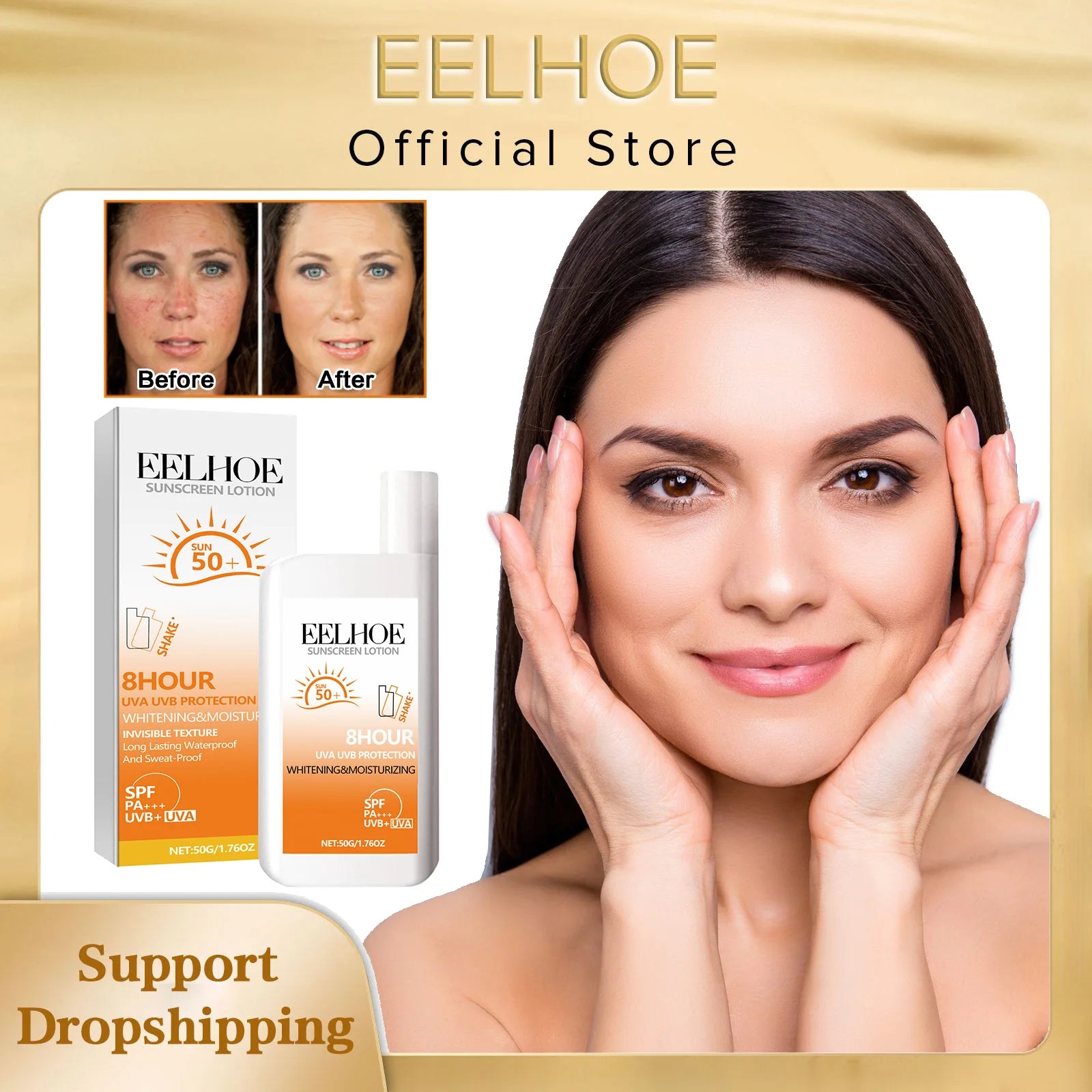 EELHOE Sunscreen Face Oil Control Uv Isolation Anti-Sun Moisturizing Face Suncream Spf 50 Face Repair Skin Care Sun Tan Lotion Ürün ana görseli