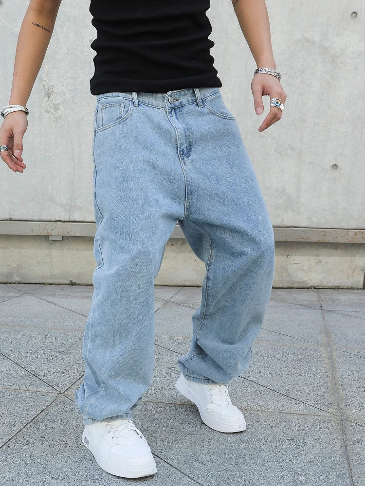 Spring Autumn Men Baggy Jeans Oversize Straight Loose Casual Denim Trousers Solid Color Streetwear Fashion Y2k Wide Leg Pants Ürün ana görseli