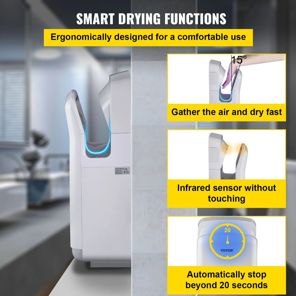 SucceBuy Hand Dryer Machinery Automatic High-speed Jet Double-sided Secure Robust Material Blade for Washroom Multicolor