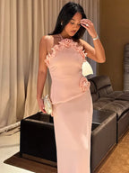 3D Prited Ruffle Women's Maxi Dress Halter Neck Trim Sleeveless Formal Evening Dresses 2026 Summer Wedding Guest Woman Vestidos