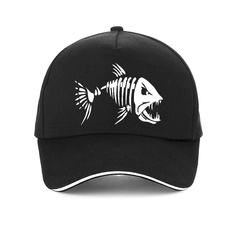 Men Outdoor Fishing Cap Fishing Hat Baseball Golf Hunting Cap with Cartoon Fish Bones snapback hat Ürün ana görseli
