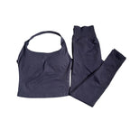 Halter Top Leggings 2-Piece Set Seamless Halterneck Backless Yoga Top+Scrunch Booty Leggings Fitness Gym 2pcs Set
