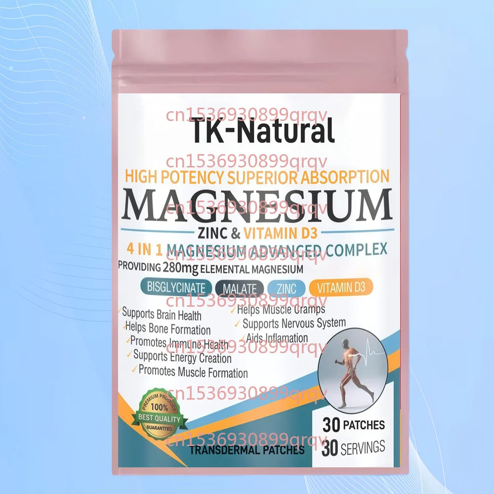 30 Patches Magnesium 4-in-1 Transdermal Patches Bisglycinate, Malate,Zinc & Vitamin D3 Brain, Energy, Muscle, Immune Support