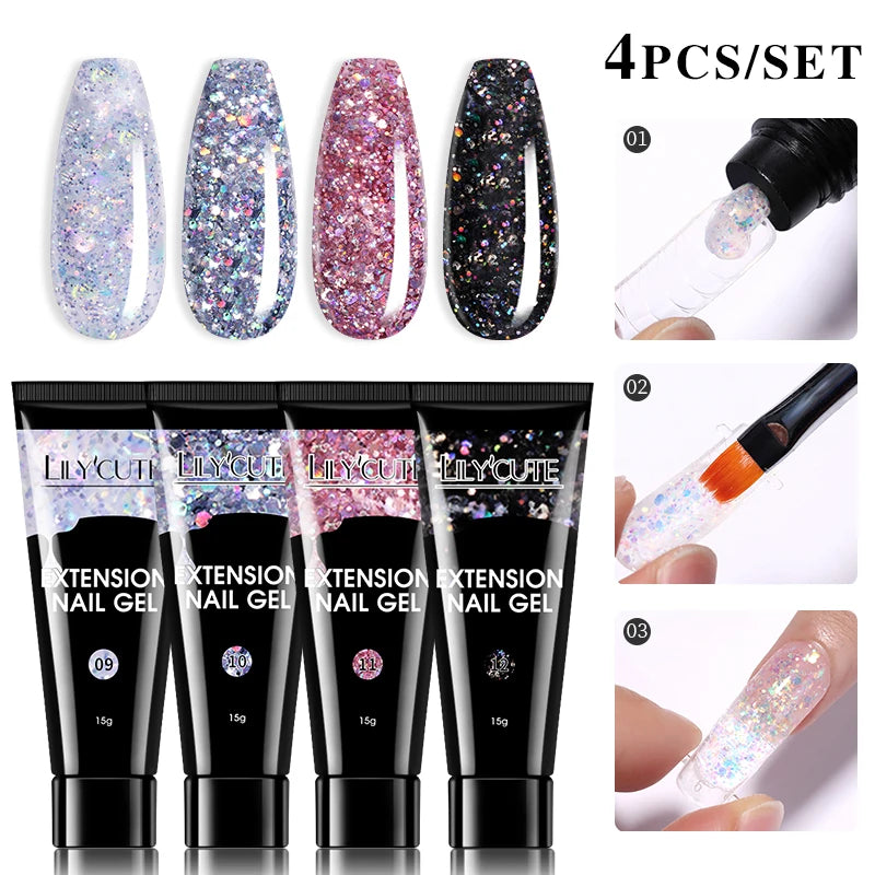 LILYCUTE 15ml Extension Gel Nail Polish Set Quick Nail Prolong With Extend Mold Nail Tips Acrylic Solution Manicure Tools Kit
