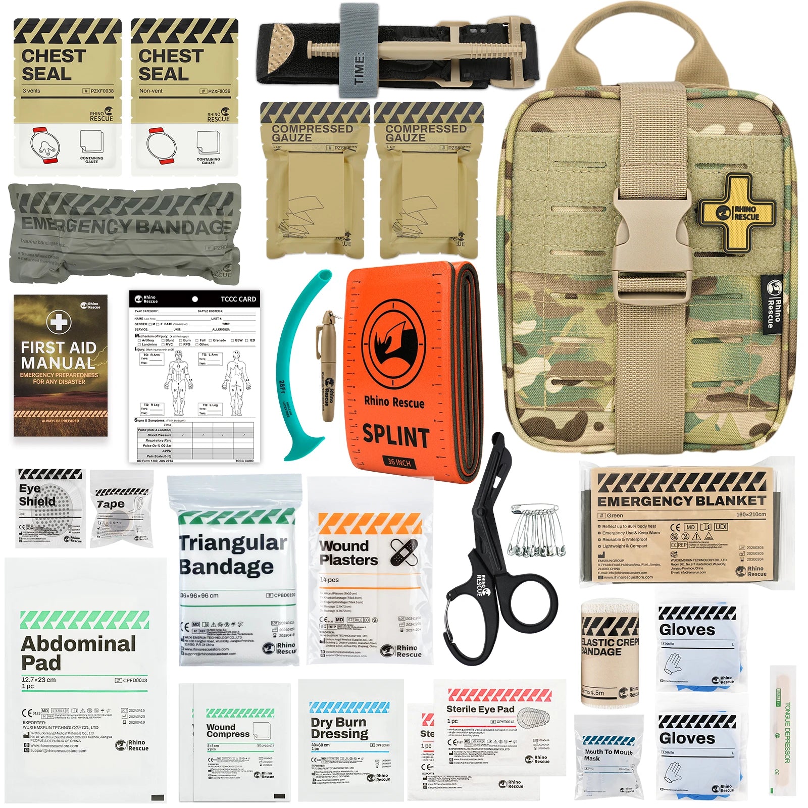 RHINO RESCUE-SE IFAK Trauma First Aid Kit,Tactical Medical Pouch for Car Home Travel Hiking and Camping,Emergency Survival Gear