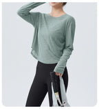 DRUR Women's Long Sleeve Yoga T-Shirts, Loose Fit Sports Fitness Crop Tops Casual Lightweight Thin Shirt For Gym Street Travel