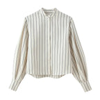 HH Women 2026 New Fashion Versatile Beige Striped Puffy Sleeve Shirt+High Waisted Loose Pleated Casual Long Pants Two Piece  Set