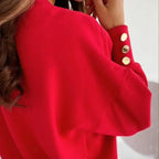 Spring Autumn Women Pure Soft Long Sleeve Sweater V-neck Fashion Jumper Office Lady Button Loose Casual Pullover Top Sweaters