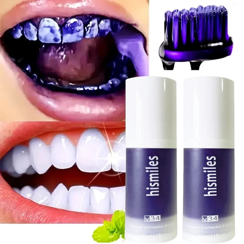 Purple Whitening Toothpaste Deep Cleaning Stain Removal Dentifrice Freshing Breath Oral Care Essentials for Home Daily Life 30ml Ürün ana görseli