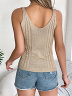 Spring Summer Casual V Neck Hollow Out Knitted Vest Solid Color Sleeveless Tops Orange Green White Khaki 2026 Women Clothes